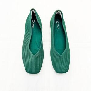 Vivaia Margot Green Square Toe Flat Shoes Textile Size 41.5 / US 10